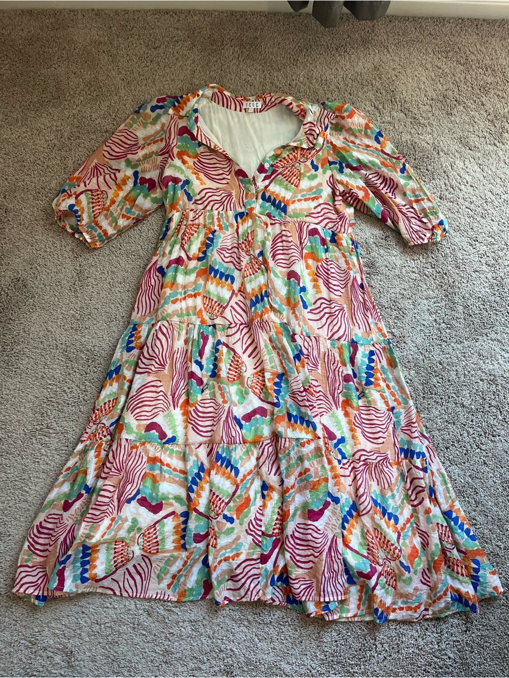 TCEC Abstract Multi color Crinkle Tiered Maxi Dress